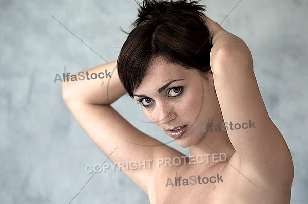 Girl with black hair posing