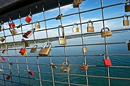 Love padlocks, Friedrichshafen,  Lake Constance, Germany
