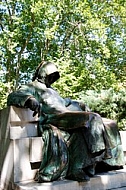 Statue of Anonymus in the castle court, Vajdahunyad Castle, Budapest, Hungary