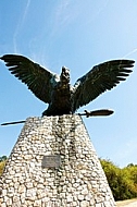 The Turul monument, which towers over the town from Gerecse mountain. Tatabánya, Hungary