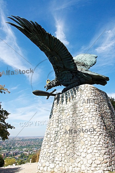 The Turul monument, which towers over the town from Gerecse mountain. Tatabánya, Hungary