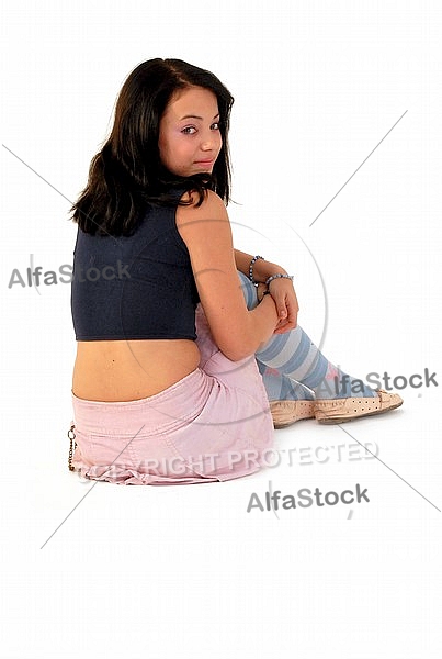 Yung model girl. White background
